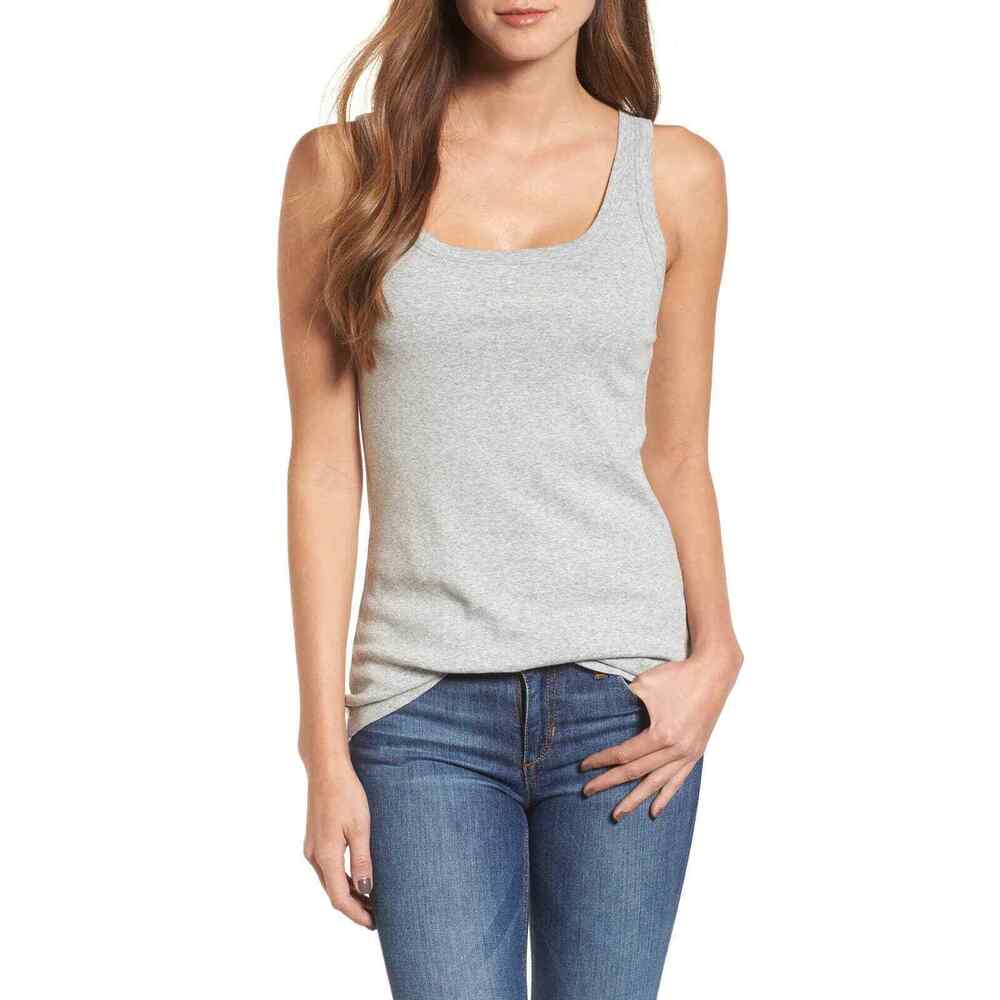 Caslon 100% Cotton Tank Scoop Neck Heather Gray